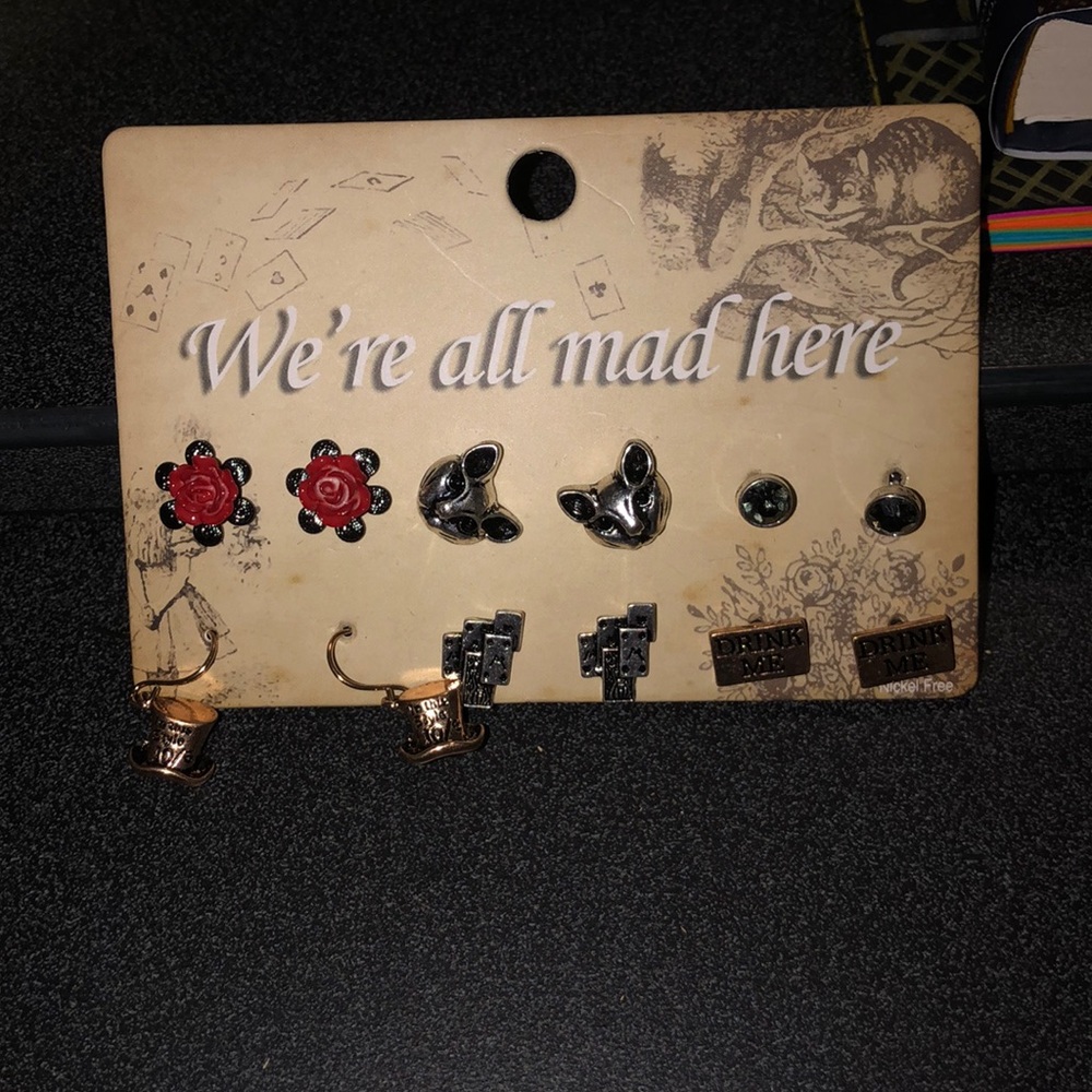 Alice in wonderland themed earrings